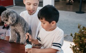 dad and son eating ice cream